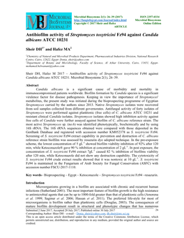 Antibiofilm Activity of Streptomyces Toxytricini Fz94 Against Candida Albicans ATCC 10231