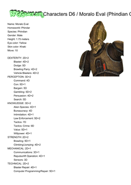 Characters D6 / Moralo Eval (Phindian Criminal Mastermind