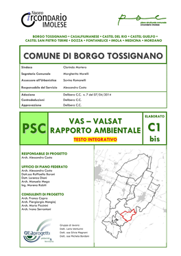 Comune Di Borgo Tossignano Vas – Valsat Integrazione Al Rapporto Ambientale Del Psc