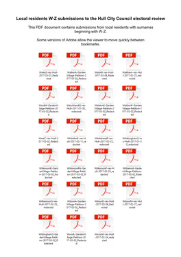 Local Residents W-Z Submissions to the Hull City Council Electoral Review