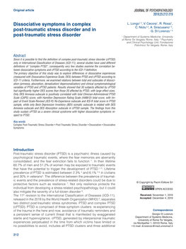 Dissociative Symptoms in Complex Post-Traumatic Stress Disorder and in Post-Traumatic Stress Disorder