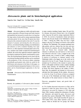 Alstroemeria Plants and Its Biotechnological Applications