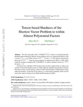 Tensor-Based Hardness of the Shortest Vector Problem to Within Almost Polynomial Factors