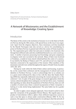 A Network of Missionaries and the Establishment of Knowledge: Creating Space