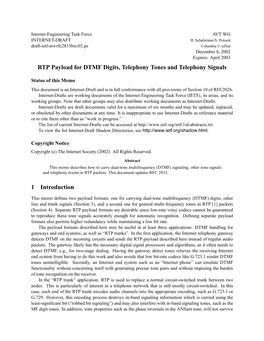 RTP Payload for DTMF Digits, Telephony Tones and Telephony Signals