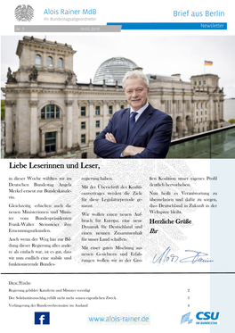 Brief Aus Berlin Ihr Bundestagsabgeordneter Newsletter Nr