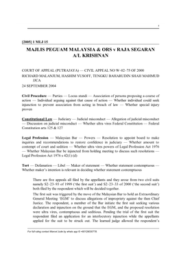 MAJLIS PEGUAM MALAYSIA & ORS V RAJA SEGARAN A/L KRISHNAN