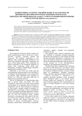 Antibacterial Activity and Dpph Radical Scavenging Of