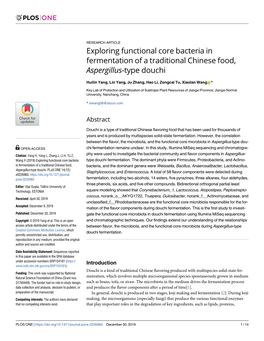 Exploring Functional Core Bacteria in Fermentation of a Traditional Chinese Food, Aspergillus-Type Douchi