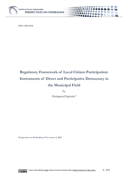 Regulatory Framework of Local Citizen Participation: Instruments of Direct and Participative Democracy in the Municipal Field by Enriqueta Expósito *