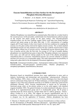 Enzyme Immobilization on Glass Surface for the Development of Phosphate Detection Biosensors F