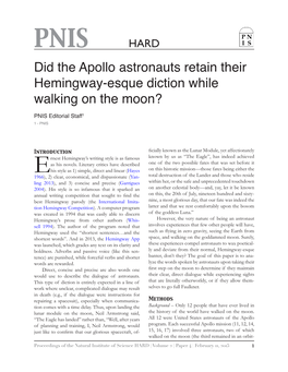 Did the Apollo Astronauts Retain Their Hemingway-Esque Diction While Walking on the Moon? PNIS Editorial Staff1 1 - PNIS