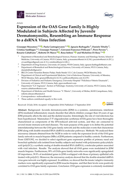 Expression of the OAS Gene Family Is Highly Modulated in Subjects Affected by Juvenile Dermatomyositis, Resembling an Immune Response to a Dsrna Virus Infection