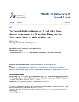 The Topes De Collantes Sanatorium: a Look at the Global Sanatorium Movement, the Climate Cure Theory, and How Tuberculosis Influenced Modern Architecture