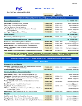 Media Contact List in Word