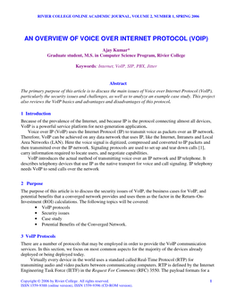 An Overview of Voice Over Internet Protocol (Voip)