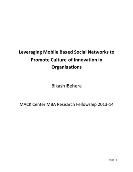 Leveraging Mobile Based Social Networks to Promote Culture of Innovation in Organizations