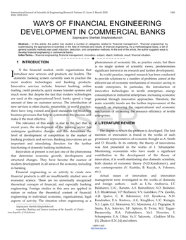 WAYS of FINANCIAL ENGINEERING DEVELOPMENT in COMMERCIAL BANKS Saipnazarov Sherbek Shaylavbekovich