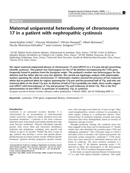 Maternal Uniparental Heterodisomy of Chromosome 17 in a Patient with Nephropathic Cystinosis