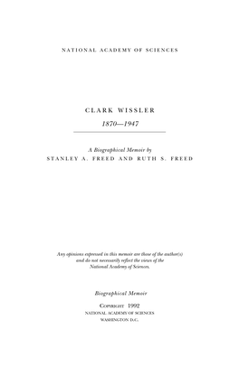 CLARK WISSLER September 18, 1870-August 25, 1947