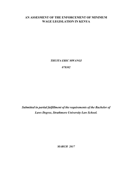 An Assesment of the Enforcement of Minimum Wage Legislation in Kenya