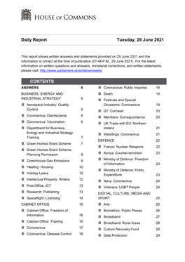 Daily Report Tuesday, 29 June 2021 CONTENTS