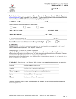 Apprenticeship Evaluation Form Three Day Event Judge