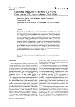 Flagellated Endosymbiotic Bacteria in a Marine Frontonia Sp