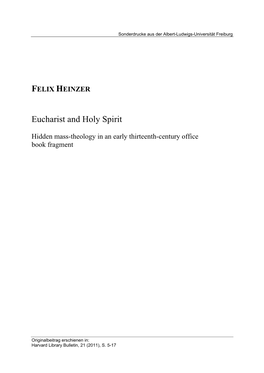 FELIX HEINZER Eucharist and Holy Spirit