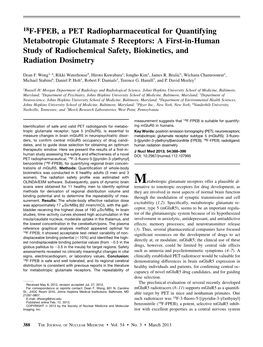 Metabotropic Glutamate 5 Receptors: a First-In-Human Study of Radiochemical Safety, Biokinetics, and Radiation Dosimetry