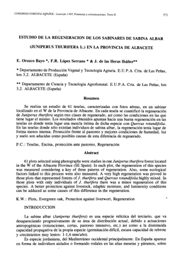 ESTUDIO DE LA REGENERACION DE LOS SABINARES DE SABINA ALBAR (JUNIPERUS THURIFERA L.) EN LA PROVINCIA DE ALBACETE E. Orozco Bayo