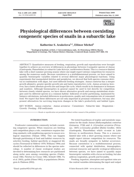 Physiological Differences Between Coexisting Congeneric Species of Snails in a Subarctic Lake