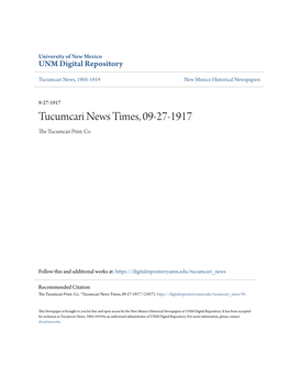 Tucumcari News Times, 09-27-1917 the Uct Umcari Print