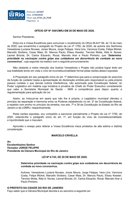 OFÍCIO GP Nº 359/CMRJ EM 20 DE MAIO DE 2020. Senhor Presidente