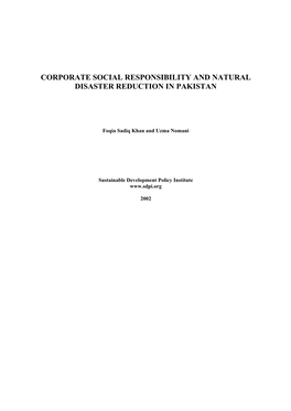 Corporate Social Responsibility and Natural Disaster Reduction in Pakistan