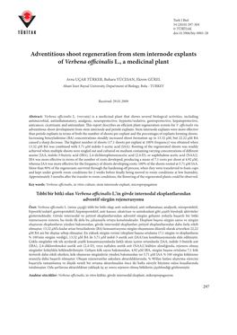 Adventitious Shoot Regeneration from Stem Internode Explants of Verbena Officinalis L., a Medicinal Plant