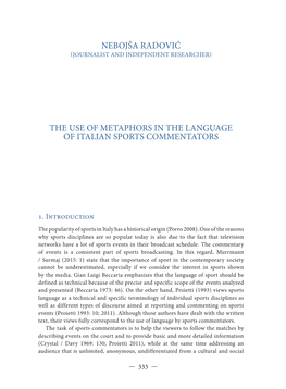 Nebojša Radović the Use of Metaphors in the Language of Italian Sports Commentators