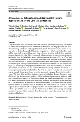 A Tsunamigenic Delta Collapse and Its Associated Tsunami Deposits in and Around Lake Sils, Switzerland