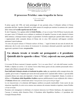 Il Processo Priebke: Una Tragedia in Farsa 16 Novembre 2020 Riccardo Radi