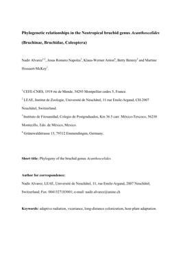 Phylogenetic Relationships in the Neotropical Bruchid Genus Acanthoscelides