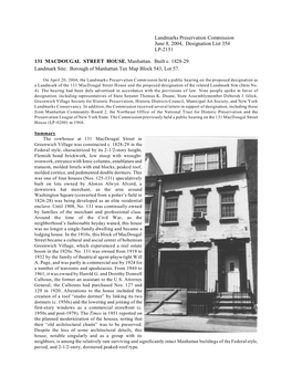 131 Macdougal Street House Designation Report