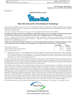 Blue Hat Interactive Entertainment Technology File: E1438 424(B)(4).Htm Type: 424(B)(4) Pg: a of 155