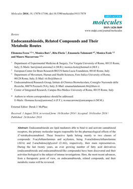 Endocannabinoids, Related Compounds and Their Metabolic Routes