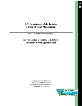 U.S. Department of the Interior Bureau of Land Management Barren