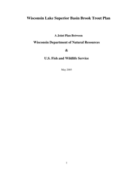 Wisconsin Lake Superior Basin Brook Trout Plan