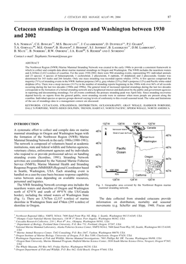 Cetacean Strandings in Oregon and Washington Between 1930 and 2002
