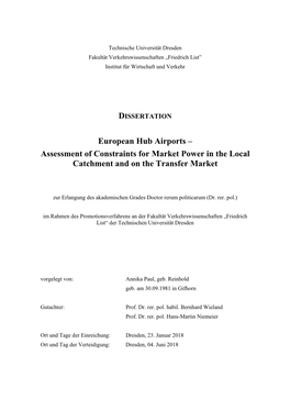 European Hub Airports – Assessment of Constraints for Market Power in the Local Catchment and on the Transfer Market