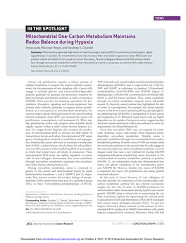 Mitochondrial One-Carbon Metabolism Maintains Redox Balance During Hypoxia Inmaculada Martínez-Reyes and Navdeep S