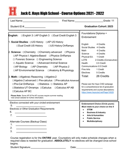 Jack C. Hays High School - Course Options 2021 - 2022