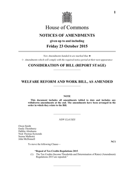 Notices of Amendments As at 23 October 2015